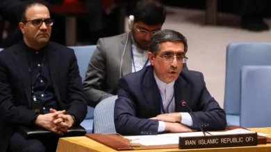 غلام حسين دارزي، سفير ونائب المندوب الدائم للجمهورية الإسلامية الإيرانية لدى الأمم المتحدة، خلال اجتماع لمجلس الأمن التابع للأمم المتحدة يوم الخميس في مدينة نيويورك بالولايات المتحدة